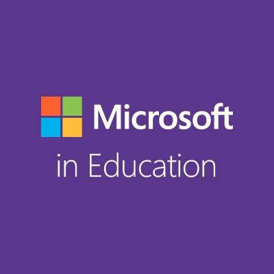 Quadrado roxo com a escrita “Microsoft in Education.”